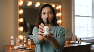 UGC influencer holding Bahiya product facing the camera